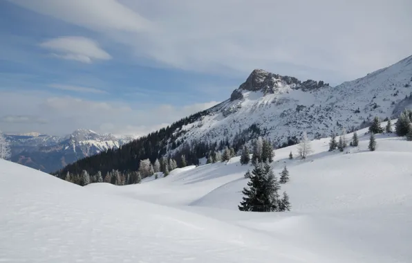 Картинка Зима, Горы, Снег, Winter, Snow, Mountains, Сугробы