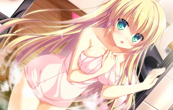 Girl, sexy, cleavage, green eyes, long hair, boobs, anime, beautiful