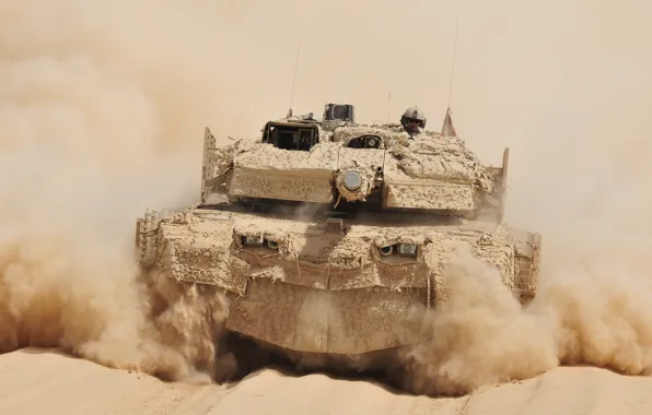 Картинка пыль, танк, боевой, едет, Афганистан, немецкий, основной, Leopard 2A5 DK