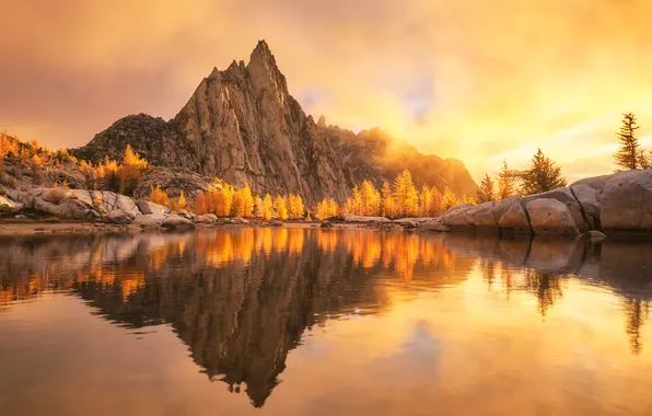 Картинка trees, landscape, nature, water, mountains, clouds, lake, rocks