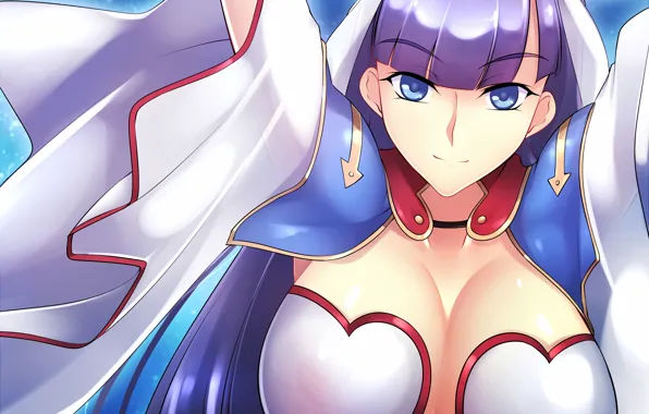 Girl, sexy, cleavage, long hair, dress, boobs, anime, blue eyes
