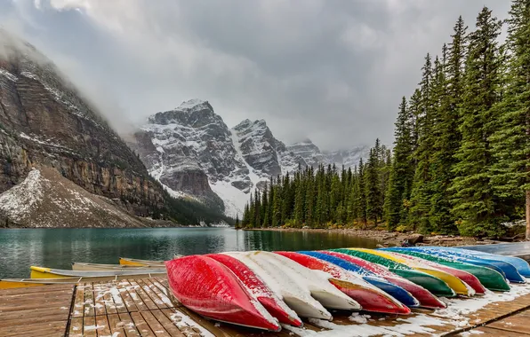 Картинка Banff National Park, Canada, Moraine Lake, canoes