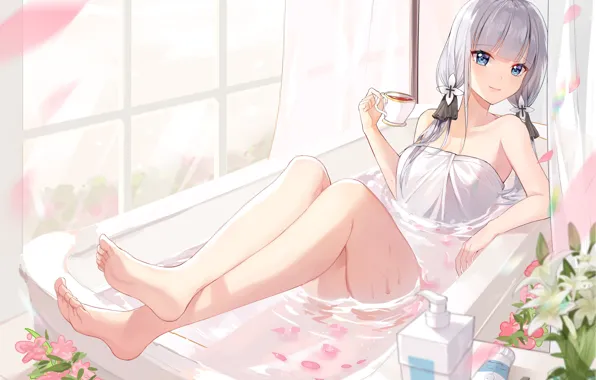 Вода, девушка, чашка, ванна, Azur Lane