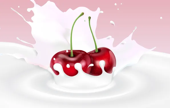 Картинка вишня, фон, молоко, ягода