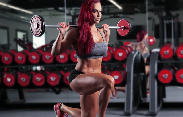 Картинка legs, mirror, workout, fitness, gym, Squats with weight, peliroja