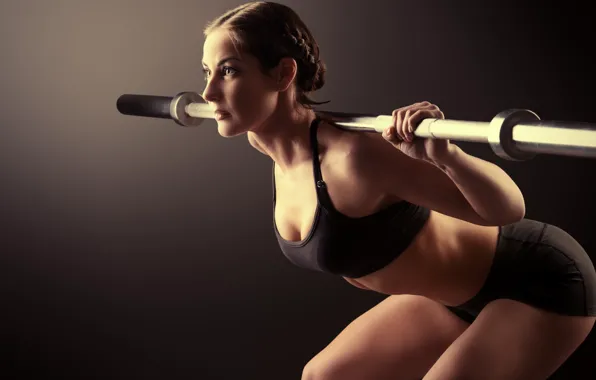 Картинка woman, pose, workout, fitness, weight bar