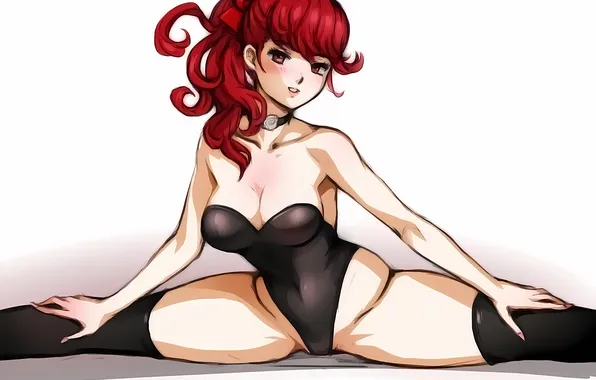 Girl, sexy, cleavage, thighhighs, red hair, long hair, legs, boobs