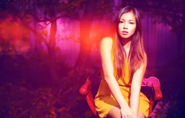 Взгляд, лицо, фон, азиатка