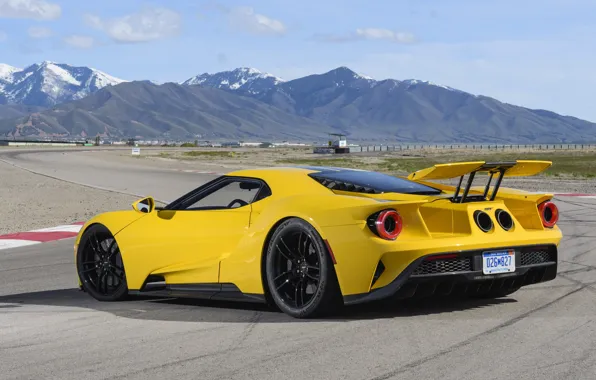 Car, Ford, Ford GT, yellow, montain