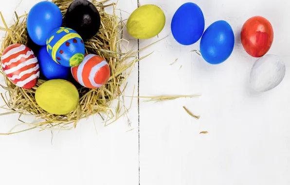 Праздник, яйца, пасха, гнездо, солома, Easter, eggs