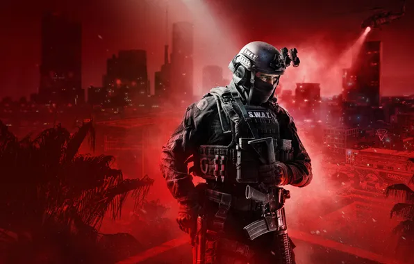 City, red, gun, weapon, police, rifle, cop, helmet
