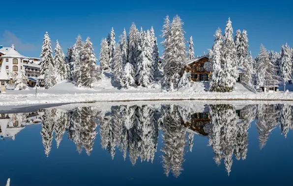 Картинка фото, Природа, Зима, Отражение, Озеро, Австрия, Снег, Styria