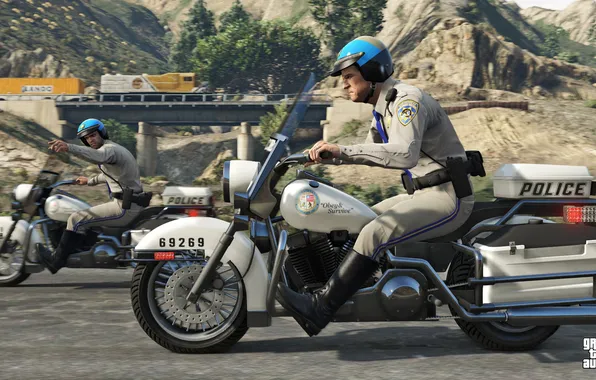 Картинка мотоциклы, полиция, майкл, Grand Theft Auto V, gta 5, тревор