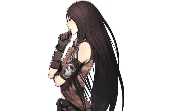 Белый фон, перчатки, камуфляж, длинные волосы, art, Lin, Iwai Ryo, Advance Wars