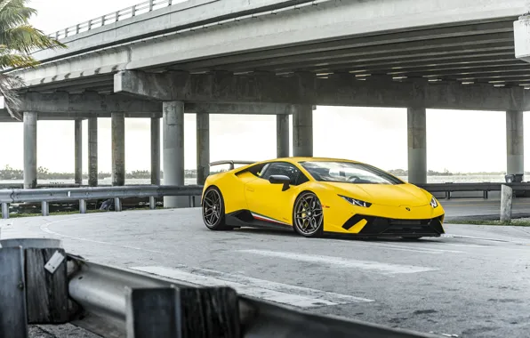 Картинка Lamborghini, Bridge, Yellow, VAG, Huracan, Perfomante