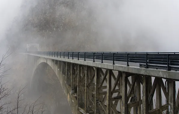 Картинка мост, природа, туман, гора, туннель, nature, bridge, mountain