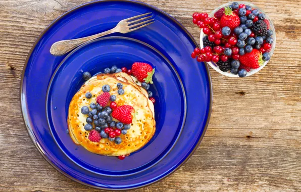 Ягоды, малина, черника, клубника, food, dessert, pancakes, красная смородина