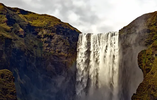 Скала, водопад, поток, Исландия, Skogafoss