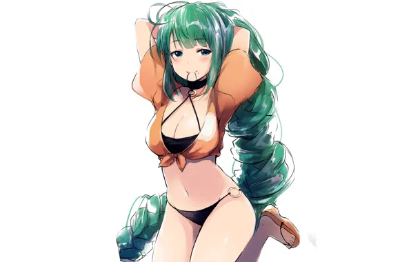 Girl, sexy, cleavage, blouse, long hair, boobs, anime, blue eyes