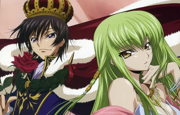 Корона, мантия, двое, венок, art, code geass, код гиас, c.c.