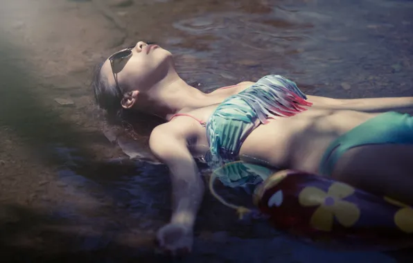 Вода, девушка, лицо, отдых, тело, очки
