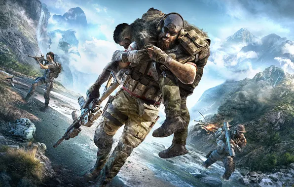 Горы, природа, река, солдаты, Tom Clancy's Ghost Recon Breakpoint