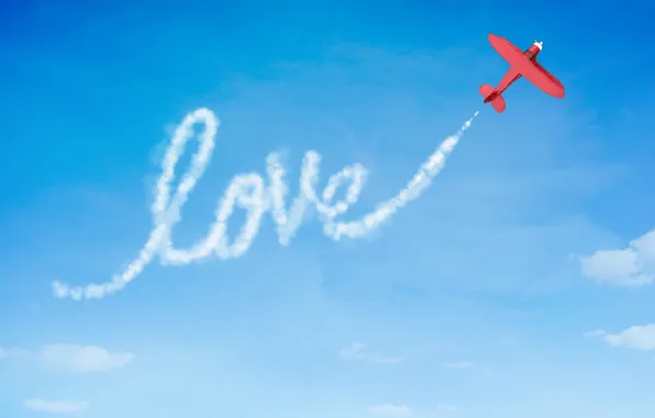 Небо, любовь, голубое, самолёт, послание, Love message