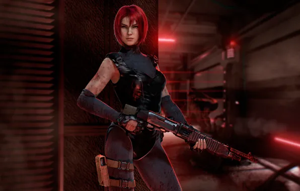 Девушка, рыжая, regina, shotgun, capcom, dino crisis