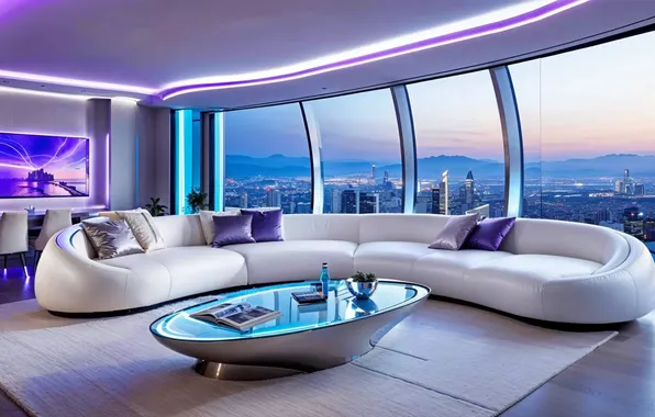 Дизайн, стиль, интерьер, освещение, гостиная, столовая, Futuristic, Stunning AI Interior Design Styles