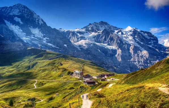 Картинка небо, горы, Швейцария, Альпы, Гриндельвальд