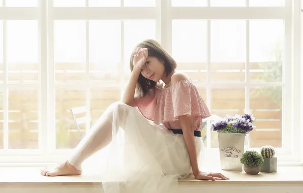 Картинка девушка, окно, азиатка
