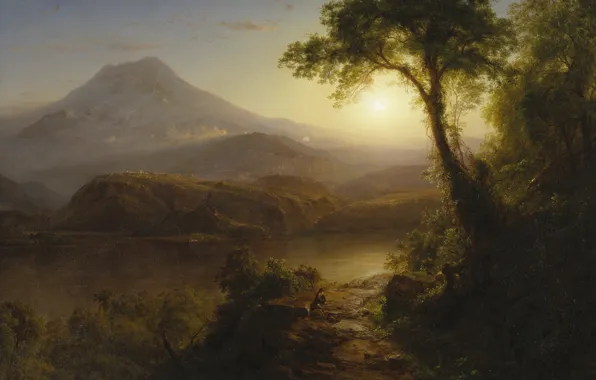 Картинка горы, природа, дерево, картина, Фредерик Эдвин Чёрч, Пейзаж в Тропиках
