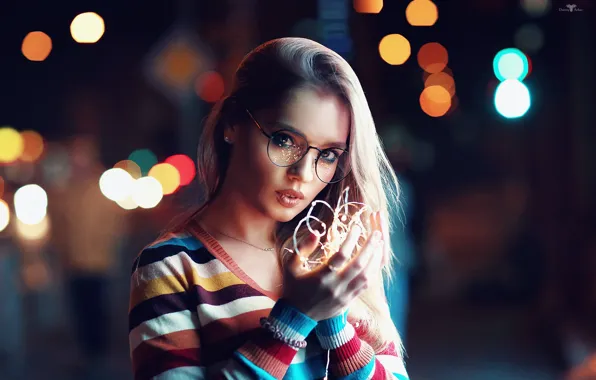 Картинка девушка, огни, очки, Катерина, Dmitry Arhar