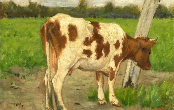 Масло, картина, 1903, Корова, Джордж Ян Хендрик Поггенбек, George Poggenbeek