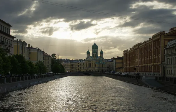 Пейзаж, мост, река, здание, Санкт-Петербург, архитектура, Нева