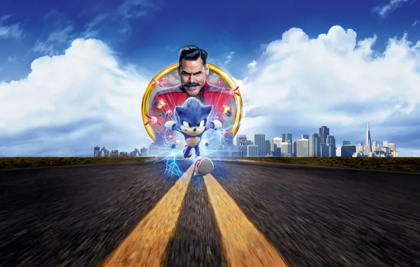 Фантастика, мультфильм, Соник, Джим Керри, Jim Carrey, постер, Sonic, Sonic the Hedgehog