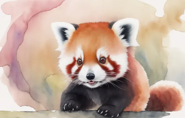 Животное, рисунок, акварель, панда, милый, красная панда, animal, cute