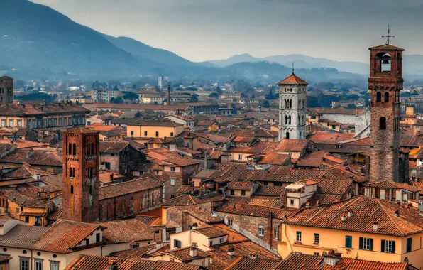 Здания, дома, крыши, Италия, башни, Italy, Тоскана, колокольня