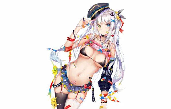 Girl, sexy, cleavage, blouse, thighhighs, long hair, boobs, anime