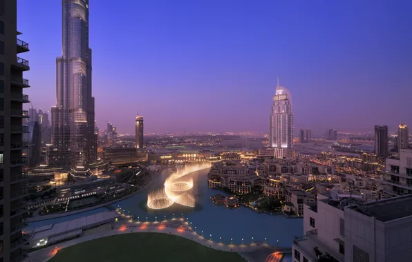 Картинка city, дома, вечер, Дубай, Dubai, высотки, панорама., naght