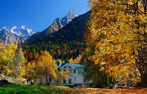 House, autumn, mountains, european