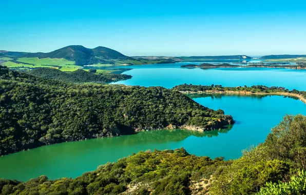 Картинка озеро, холмы, поля, Испания, Andalusia, Algar