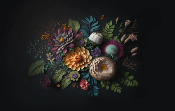 Листья, цветы, фон, colorful, натюрморт, flowers, background, leaves