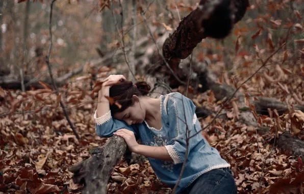Картинка лес, девушка, одиночество, настроение