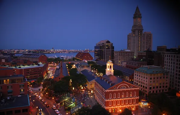 Картинка город, night, Boston, Quincy Market &ampamp; Faneuil Hall