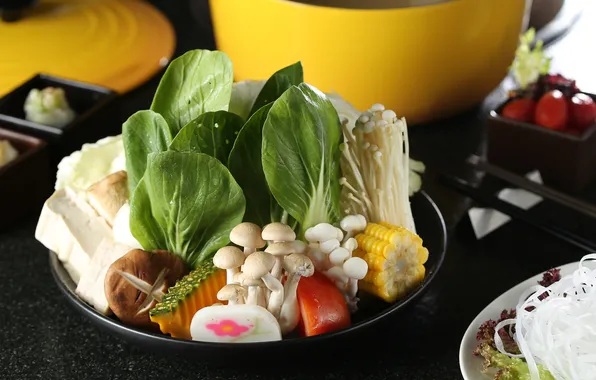 Грибы, овощи, тайская кухня