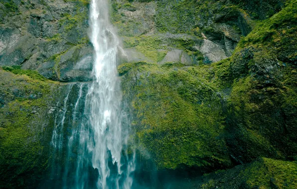 Картинка зелень, вода, пейзаж, природа, камни, скалы, водопад, мох