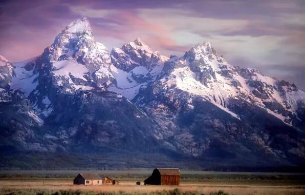 Картинка горы, долина, Вайоминг, Wyoming, ферма, Grand Teton National Park, Скалистые горы, Rocky Mountains