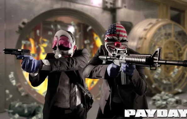 Оружие, бандиты, ограбление, Payday 2, Overkill Software, AMCAR, 505 Games