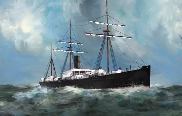 Волны, корабль, Transatlantic Ships, devonia